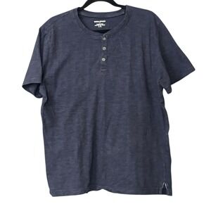 Banana Republic Polo Mens Size L Blue 1/4 Button Pullover S/S Split Hem Shirt